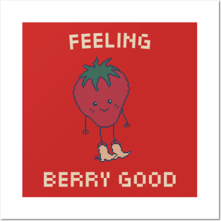 Feeling Berry Good! 8-Bit Pixel Art Strawberry Posters and Art